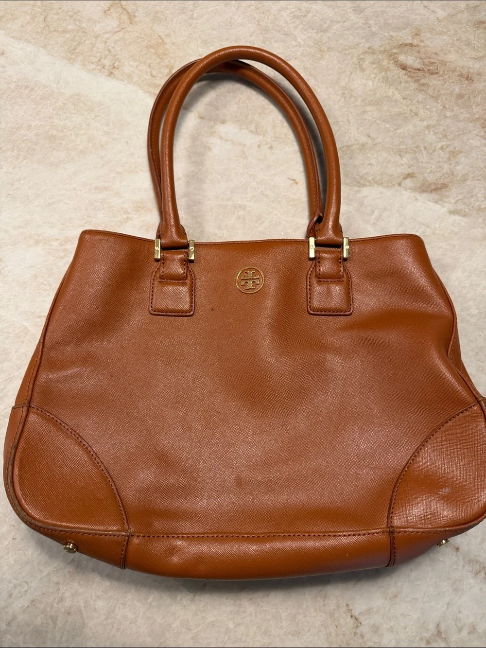Tory Burch Cognac Leather Double-Handle Tote